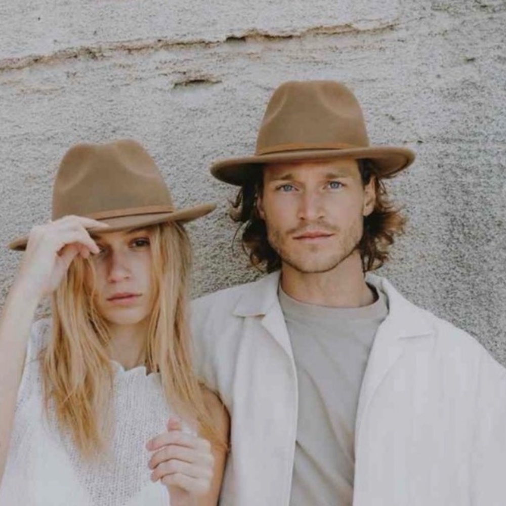 NWT Free People Wide Brim Felt Fedora in Camel